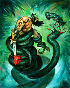 "Serpent Slayer" - Original Oil Painting